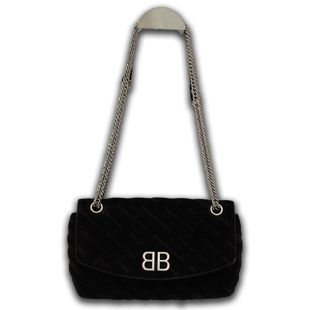 Balenciaga tas BB chain fluweel zwart